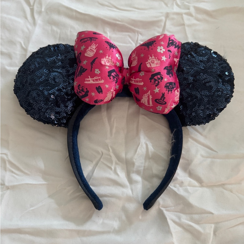 Disney Parks Pink Attraction Icon Sequin Minnie Ears Headband